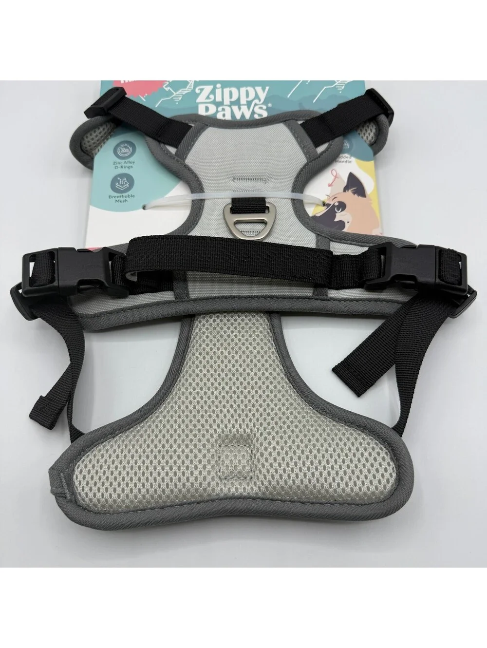ZippyPaws Dual Harness Medium ZPC-C0003 Gray Breathable Mesh Padded Dog Vest